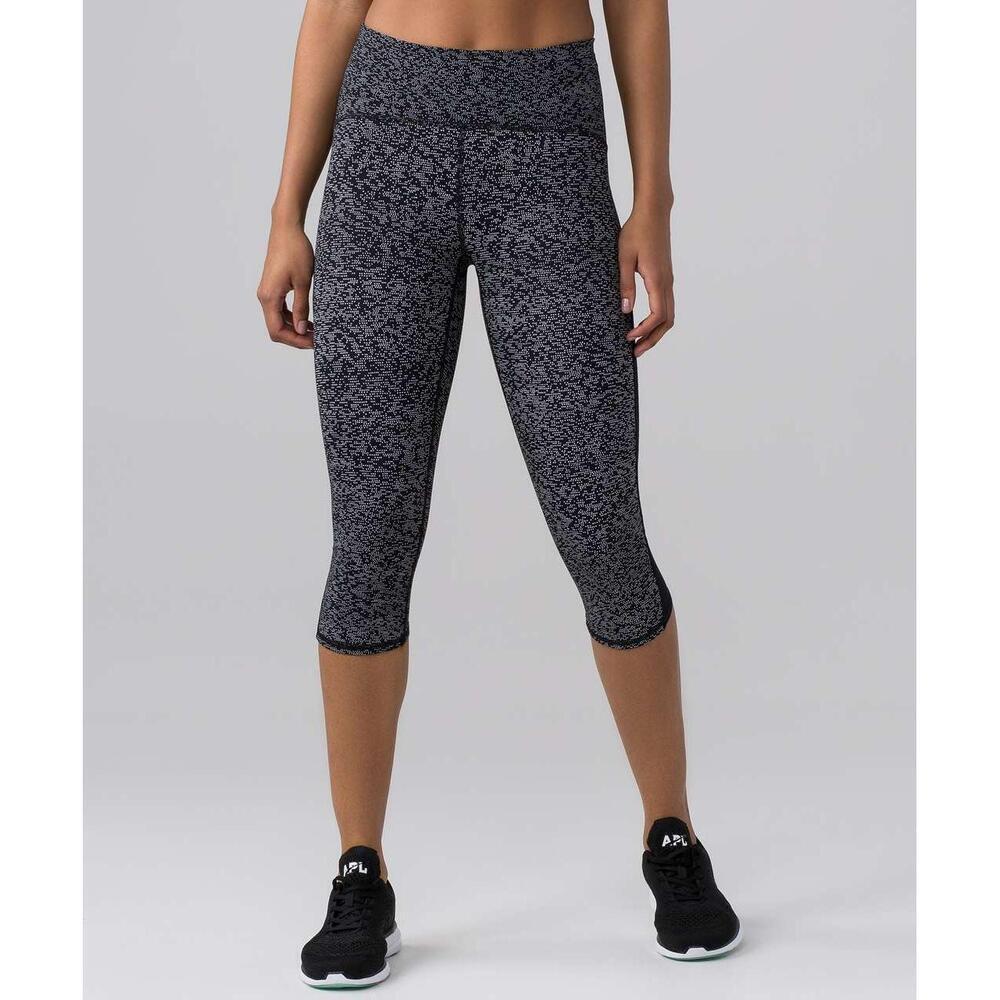 NEW Lululemon Train Times Crop 17" Leggings Black White Luxtreme Mesh Size 2